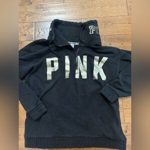 Victorias Secret PINK Black and Gold Sequin Half Zip Sweatshirt Size M